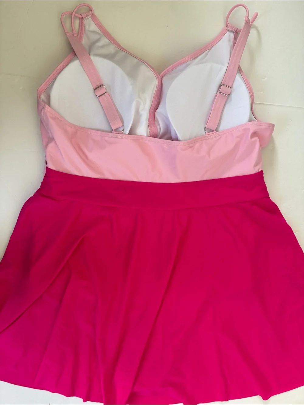 Anti-Float Ties Cut-Out Swim Dress Two-Tone Pink Twist Front Swimsuit Size 22/24